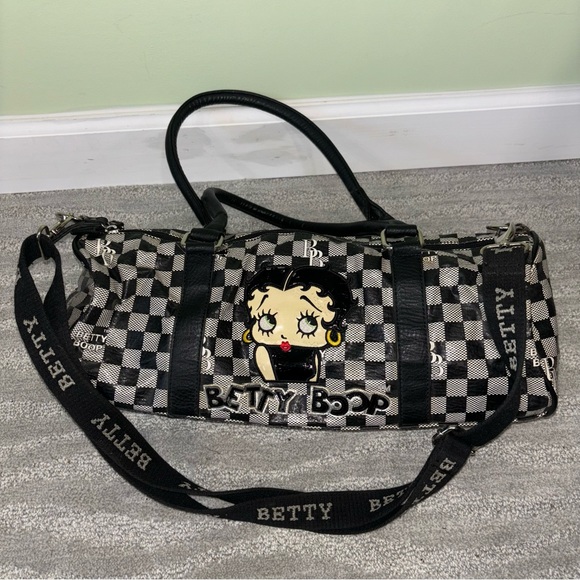 Betty Boop Handbags - Betty Boop Black & White Checkered Vinyl Shoulder Bag W/ Adjustable Strap Y2K